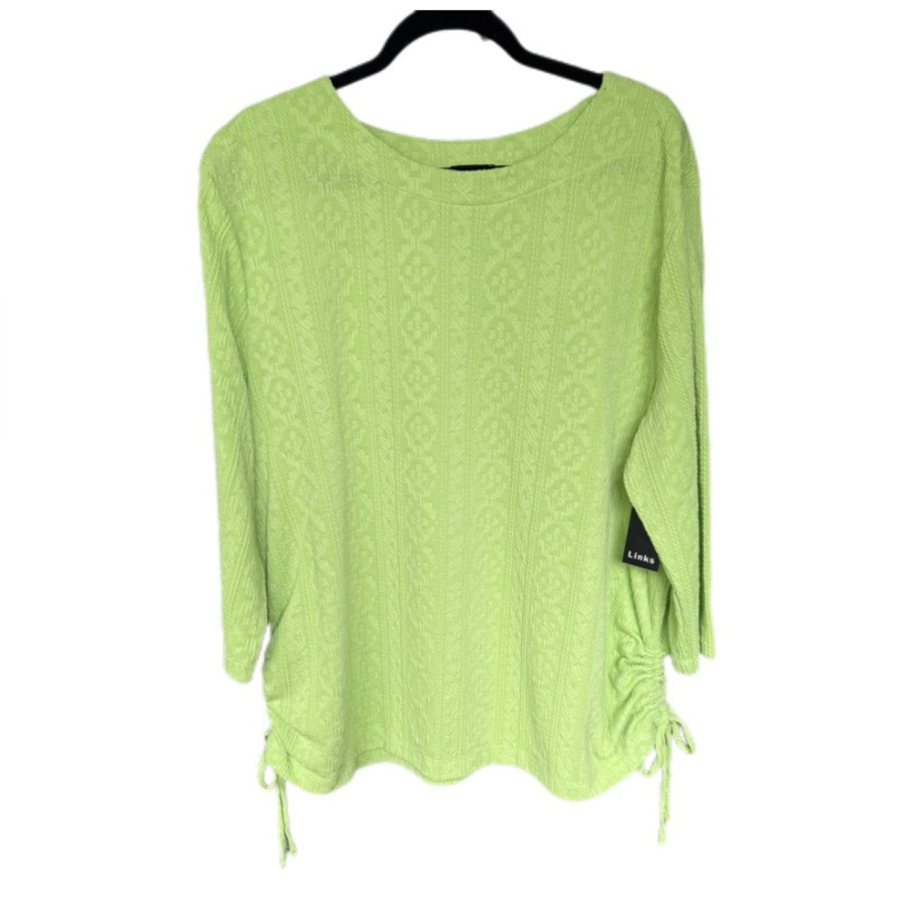 LINKS Aloe Vera Textured Knit Top, 2X, Women’s Ruched Sides, Plus Size